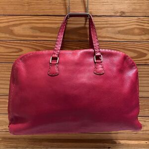 Authentic FENDI Selleria Red Leather Large Tote Bag Overnight Satchel Handbag